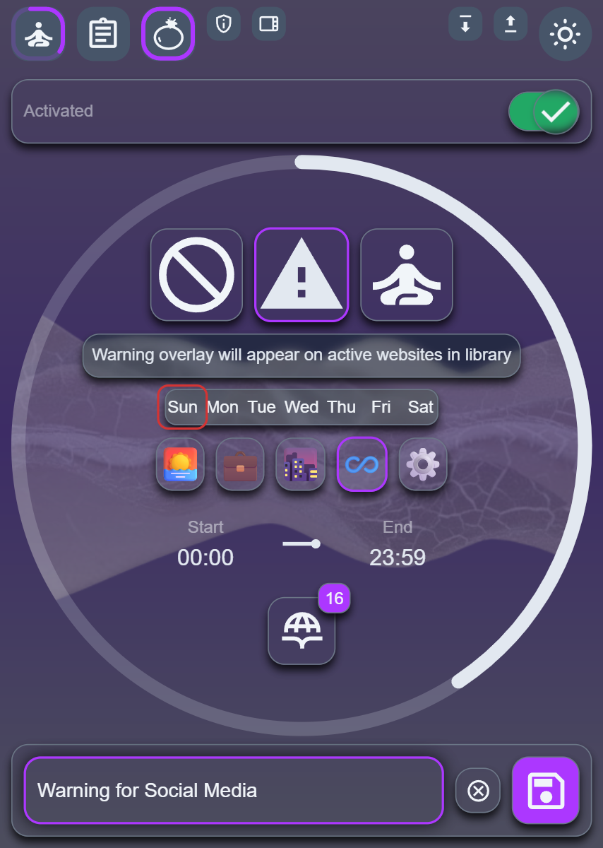Digital Zen — Schedule settings